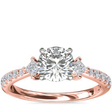 14k 玫瑰金横向辅石和密钉钻石订婚戒指（1/4 克拉总重量）